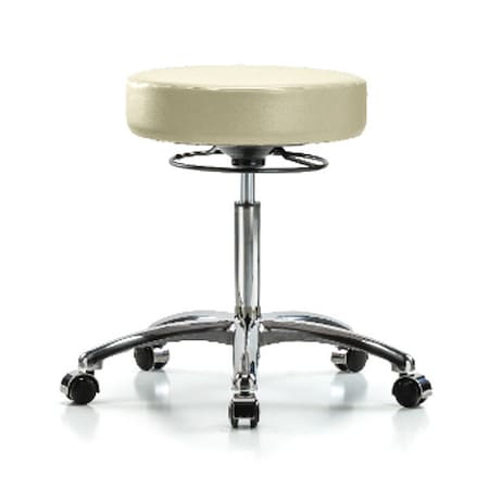 Bench Stool,Med,Chrom,Vinyl,Castrs,Wht