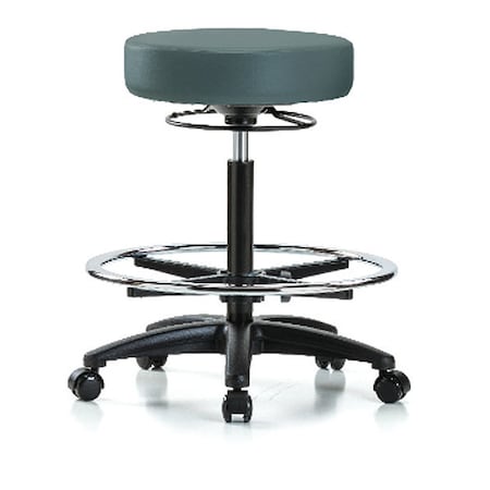 Bench Stool,Hi,Vinyl,CF,Casters,Blu