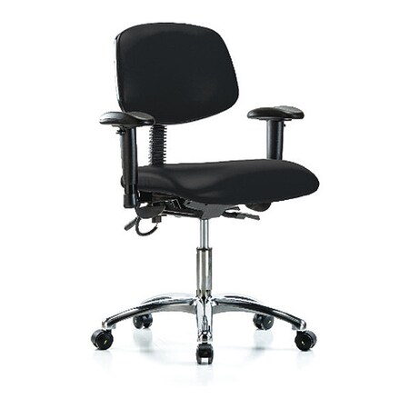 Fabric Desk Chair, 19 To 24, Adjustable Arms, Black