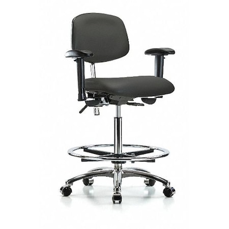 Hi Bench Chair, Vinyl, CF, Cast, Gry, CL100, Caster Type: Rolling