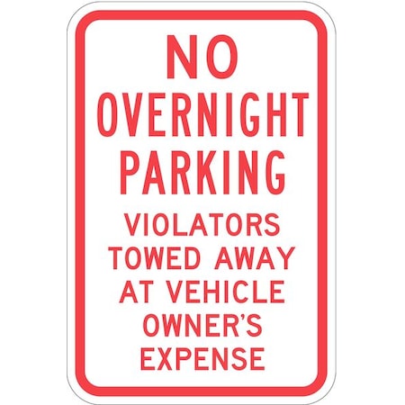 No Overnight Parking Sign,18 X 12, T1-1055-HI_12x18