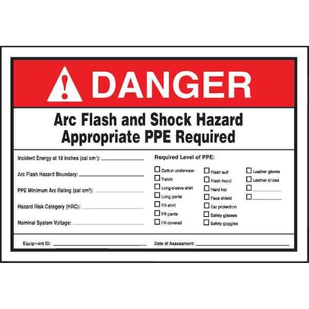 Label,3-1/2x5,Danger Arc Flash And Shock, LELC341