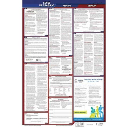 Labor Law Poster,Fed/STA,GA,SP,26inH,3yr