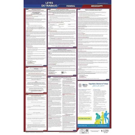 Labor Law Poster,Fed/STA,MS,SP,26inH,3yr