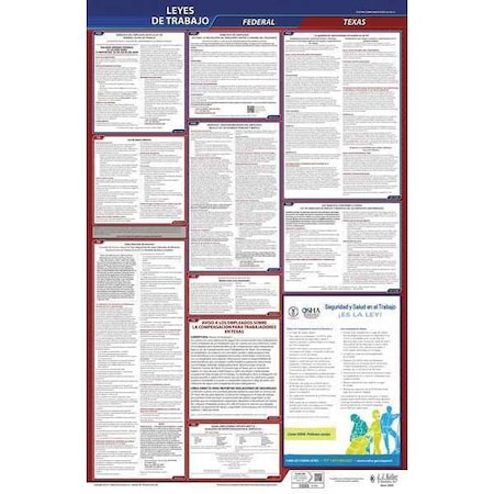 Labor Law Poster,Fed/STA,TX,SP,40Wx26inH