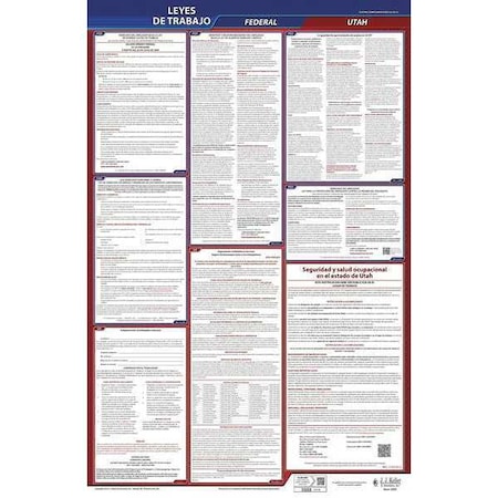 Labor Law Poster,Fed/STA,UT,SP,26inH,1yr