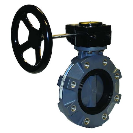 Butterfly Valve, 10, PVC/PP/EPDM, Gear Operated, 316-SS Lugs