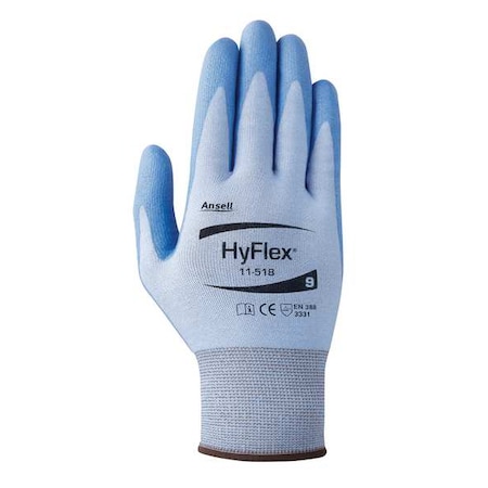 Hyflex Cut-Resistant Coated Gloves, A2 Cut Level, Polyurethane, Blue, Medium (Size 8), 1 Pair