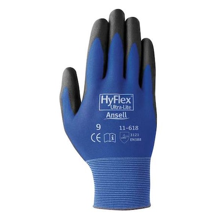 Polyurethane Coated Gloves, Palm Coverage, Blue, 7, PR