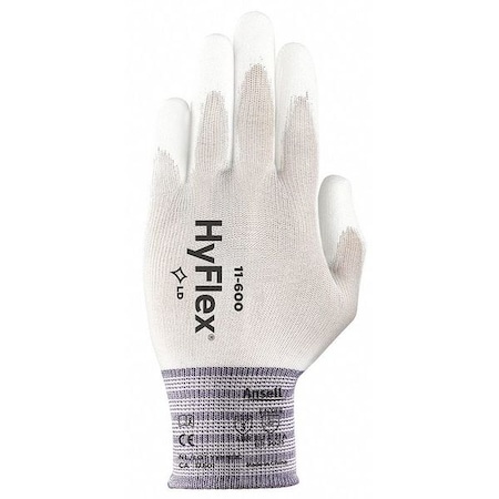 Polyurethane Coated Gloves, Palm Coverage, White, 7, PR