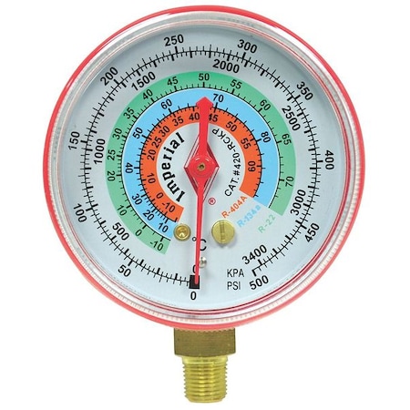 Gauge,2-1/2 In Dia,High Side,Red,500 Psi