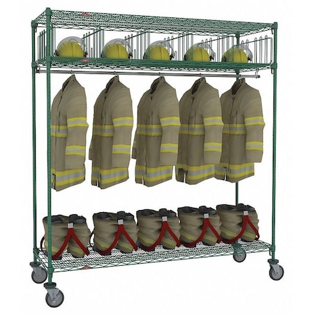 Turnout Gear Storage Rack, Green Epoxy, 24 In D, 80 In H