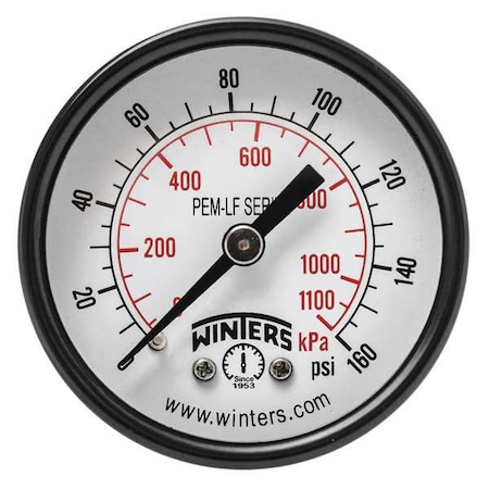 Pressure Gauge, 0 To 160 Psi, 1/4 In MNPT, Steel, Black