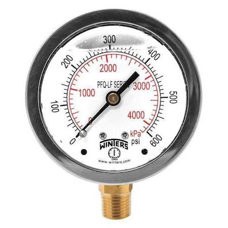 Pressure Gauge, 0 To 600 Psi, 1/4 In MNPT, Stainless Steel, Silver