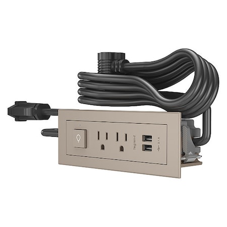 Power Unit,Nickel,2 Outlet,2 USB,1 Swtch