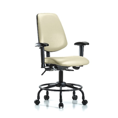 Desk Chair, Vinyl, 21 To 26 Height, Adjustable Arms, Adobe White