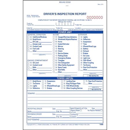 Vehicle Inspection Form,3 Ply,Carbonless