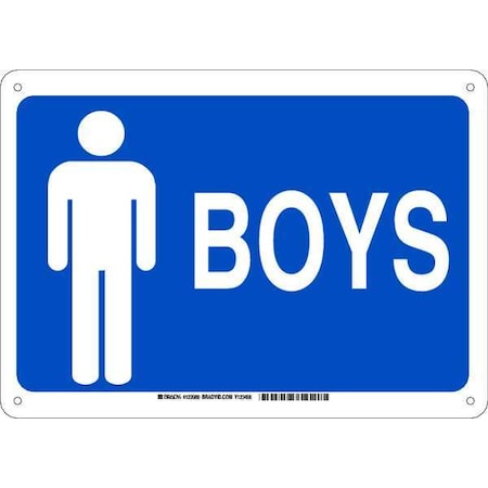 Restroom Sign, Eng, Alum, 10x14 , Wht/Blue, Legend: Boys, 123980