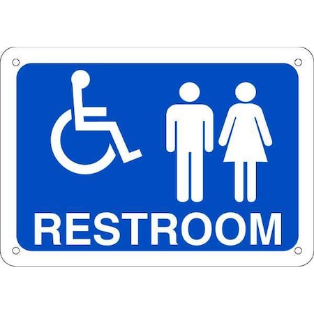 Restroom Sign,Eng,Plastic,7 X10,Wht/Blue, 123880