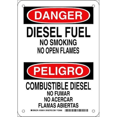 Danger No Smoking Sign, 10 H, 7 In W, Plastic, Rectangle, English, Spanish, 124014