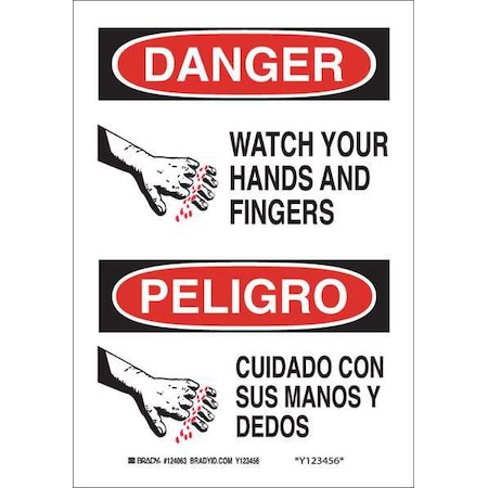 Danger Sign, 10 In Height, 7 In Width, Plastic, Rectangle, English, Spanish