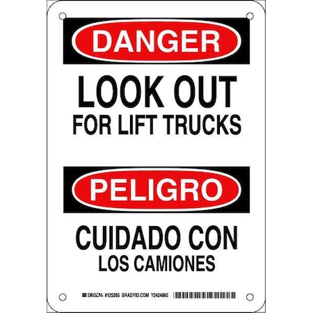 Danger Sign, 10 H, 7 W, Aluminum, Rectangle, English, Spanish, 125265