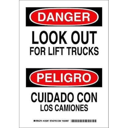 Danger Sign, 10 H, 7 W, Polyester, Rectangle, English, Spanish, 125267