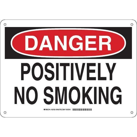 Danger No Smoking Sign, 10 H, 14 In W, Plastic, Rectangle, English, 128158