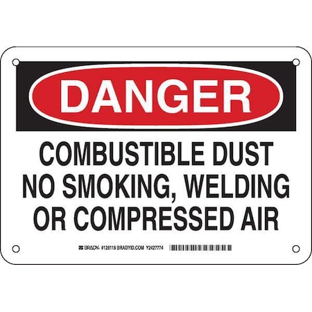 Danger No Smoking Sign, 7 H, 10 W,  Rectangle, English, 128118