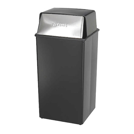 36 Gal Rectangular Trash Can, Black/Steel, 18 Dia, Swing, Steel, Rigid Plastic