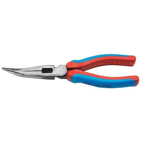 7 51/64 In Long Nose Plier,Side Cutter Plastisol And Code Blue Grips Handle