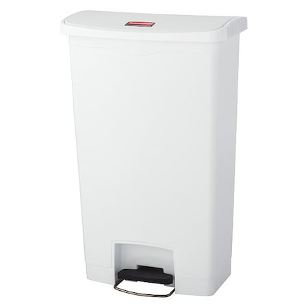 18 Gal Rectangular Trash Can, White, 19 1/2 In Dia, Step-On, Plastic