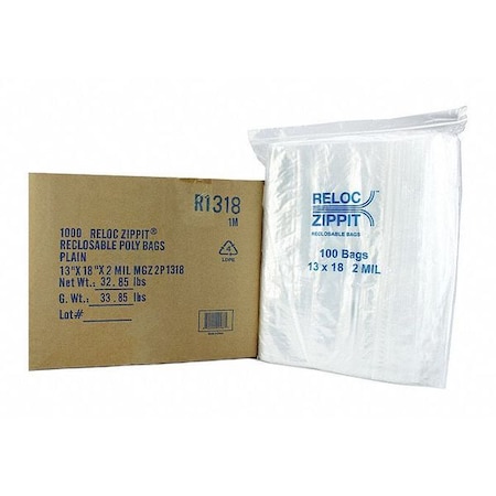 Reclosable Poly Bag 2-MIL, 13x 18, Clear