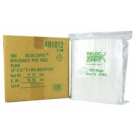 Reclosable Poly Bag 4-MIL, 10x 12, Clear