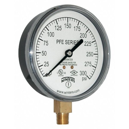 Pressure Gauge, 0 To 300 Psi, 1/4 In MNPT, Plastic, Black