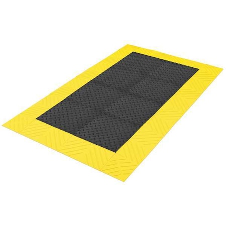 Antifatigue Mat, Black/Yellow, 72 L X 4 Ft. W, PVC, Diamond Surface Pattern, 1 Thick