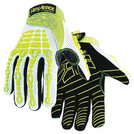 Hi-Vis Cut Resistant Impact Gloves, A8 Cut Level, Uncoated, XL, 1 PR