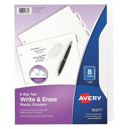 Avery® Big Tab™ Write & Erase Durable Plastic Dividers 16371, 8 White Tabs, 1 Set