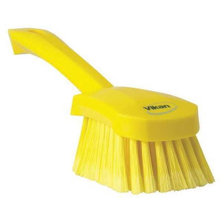 3 In W Scrub Brush, Soft, 5 57/64 In L Handle, 4 1/2 In L Brush, Yellow, Plastic, 10 In L Overall