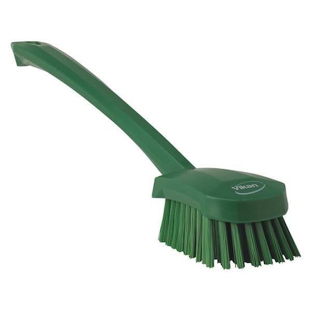 2 3/4 In W Scrub Brush, Stiff, 11 51/64 In L Handle, 4 1/2 In L Brush, Green, Plastic