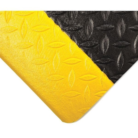 Antifatigue Runner, Black/Yellow, 60 Ft. L X 3 Ft. W, PVC Sponge, Diamond Plate Surface Pattern