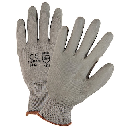 Polyurethane Coated Gloves, Palm Coverage, Gray, S, 12PK