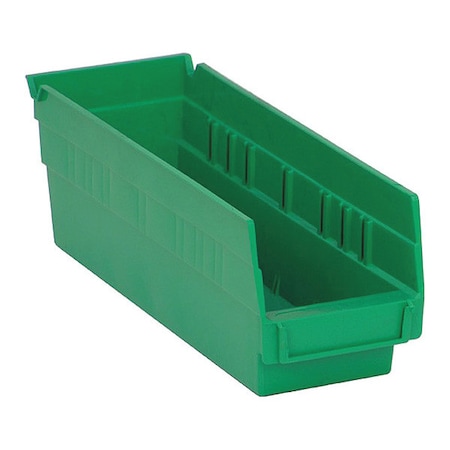 Shelf Storage Bin, Green, Polypropylene, 50 Lb Load Capacity, 10 PK