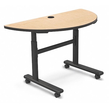 Half Round Training Table, 48 X 28.5 To 45, High Pressure Laminate Top, Fusion Maple