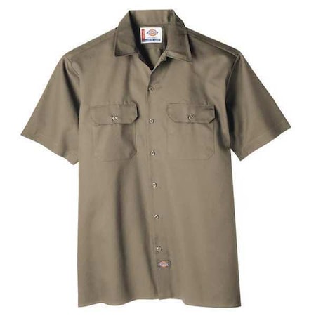 Short Sleeve Work Shirt,Twill,Khaki,XL