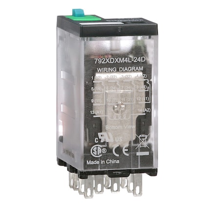 General Purpose Relay, 24V DC Coil Volts, Square, 14 Pin, 4PDT