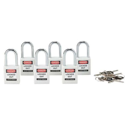 Lockout Padlock,KA,White,1-3/4H,PK6