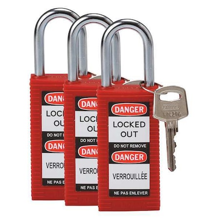 Lockout Padlock,KA,Red,3H,PK3