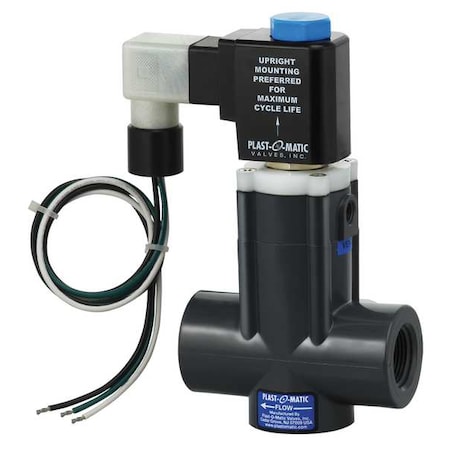 120VAC Polypropylene Solenoid Valve, Normally Closed, 1/2 In Pipe Size