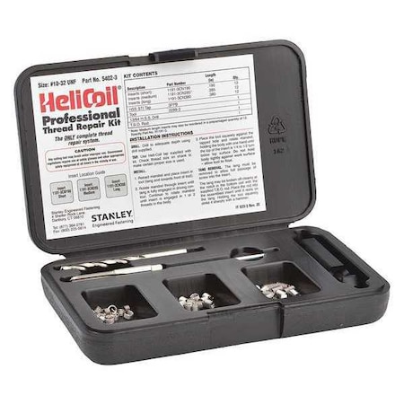 Free-Running Helical Insert Repair Kit, Helical Inserts, #10-32, Plain 18-8 Stainless Steel